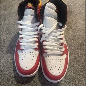Jordan 1 light fusion Nike White & Red High-Top Sneakers with Yellow Accents